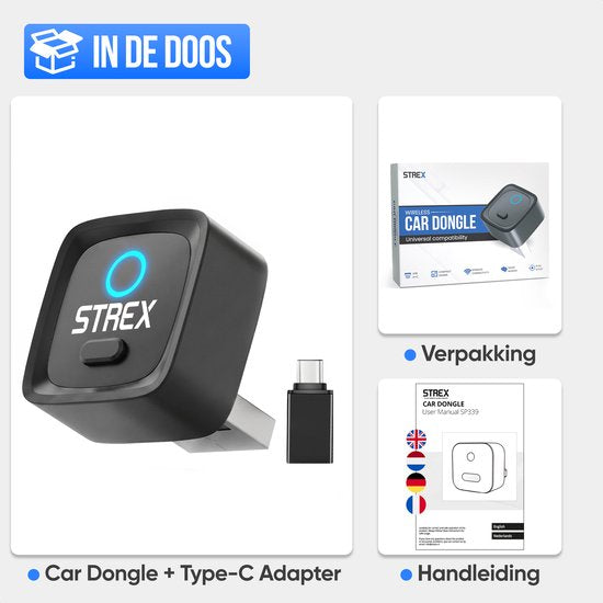 Strex Wireless-Adapter, kompatibel mit Apple CarPlay und Android Auto – Wireless-Dongle – USB-A und USB-C – Plug-and-Play
