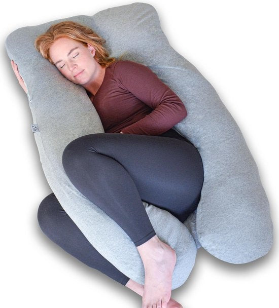EL Life Umstandskissen XXL U-Shape - Stillkissen - Seidenschlafkissen - Körperkissen - abnehmbarer Jersey-Baumwollbezug - 140x80cm - Hellgrau