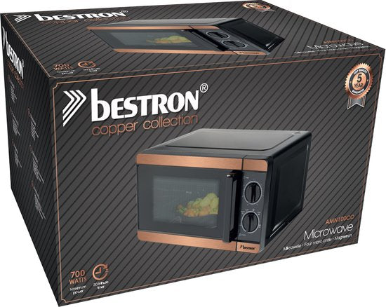 Bestron Freistehende Mikrowelle – AMN100CO – 20 l – 6 Programme – 700–1150 W – Kupfer – 5 Jahre Garantie