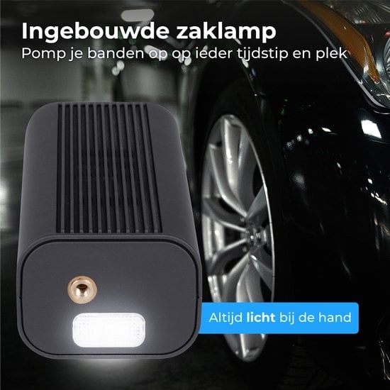 Nuvance - Kompressor-Reifenpumpe - 4000mAH - Elektrische Fahrradpumpe - Luftkompressor für Auto, Roller, Fahrrad, Ball und Luftmatratze - Inklusive Aufsätze - Taschenlampe - PRO