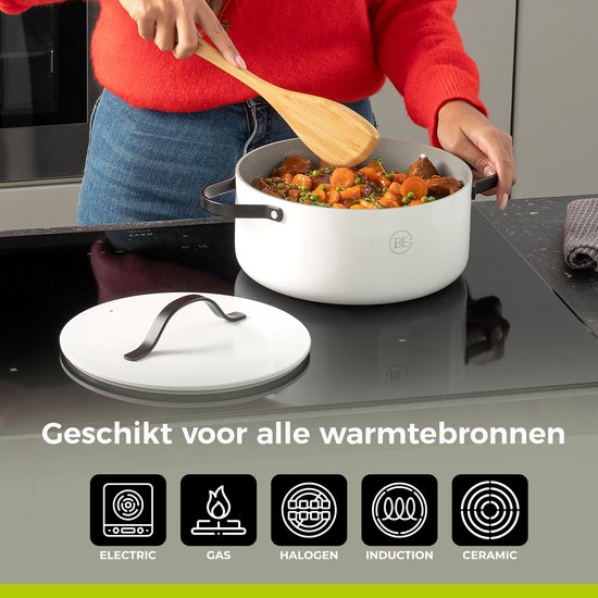 BE Living Essential Kasserolle mit Deckel - Ø 28 cm - Kochtopf - Keramik - PFAS-frei - Induktion - Weiß