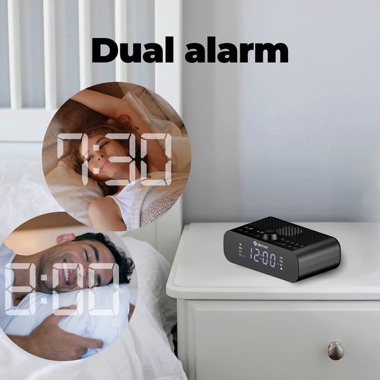 Denver Radiowecker DAB mit Bluetooth - Digitaler Wecker - Aufladen über USB-C - FM-Radio - Dualer Alarm - CRD515