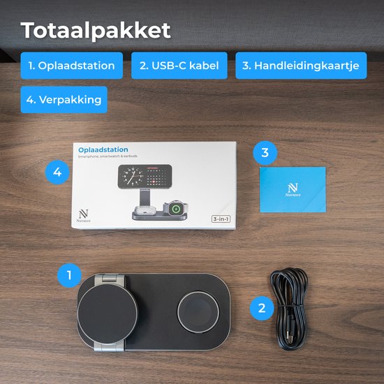Nuvance Kabelloses Ladegerät – 3-in-1 – 15 W – Ladestation – Schnellladegerät – Wireless Charger – Geeignet für Apple Smartwatch und Ohrhörer