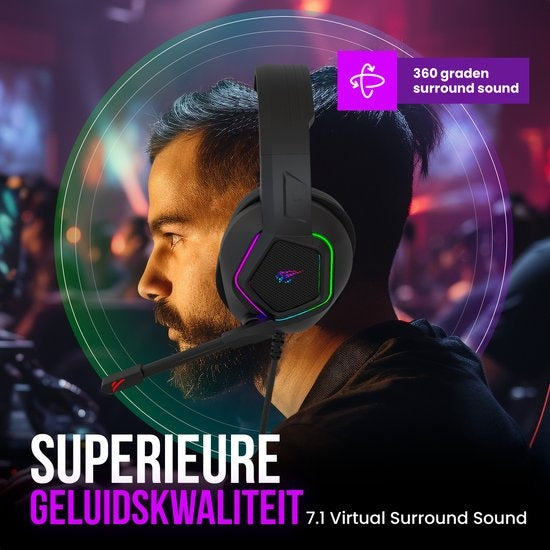 Strex - Gaming Kopfhörer - mit Mikrofon & RGB-Beleuchtung - 7.1 Surround Sound - PC/PS4/PS5/XBOX/Switch - Schwarz
