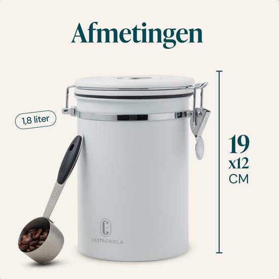 Castagnola Kaffeedose 1,8 l – Weiß – Luftdichte Kaffeedose mit CO₂-Ventil und Datumsanzeige
