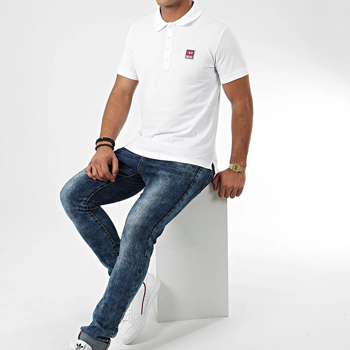 Diesel T-Smith 250205 Polohemd – 100 % Baumwolle – Taillierte Passform – Weiß – Größe S
