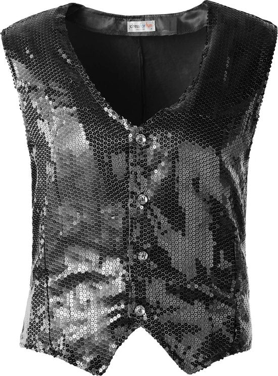 dressforfun – Paillettenweste für Herren, schwarz, XL – Kostüme, Halloween, Verkleidung, Partykleidung, Karnevalskleidung, Karneval, Festkleidung, Partykleidung – 303974