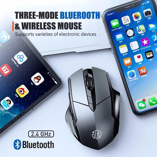 Garpex® Wireless Mouse Laptop - Computermaus - Wiederaufladbare Maus - LED-Beleuchtung - Geräuschlose kabellose Maus - Geeignet für Spiele - Schwarz