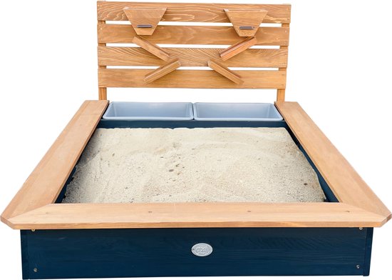 AXI Lina Sandkasten mit Sand- und Wasserbecken sowie Spielwand, anthrazit/braun – Sand & Wasser – Inklusive Abdeckplane und Bodenvlies – 10 Jahre Garantie!