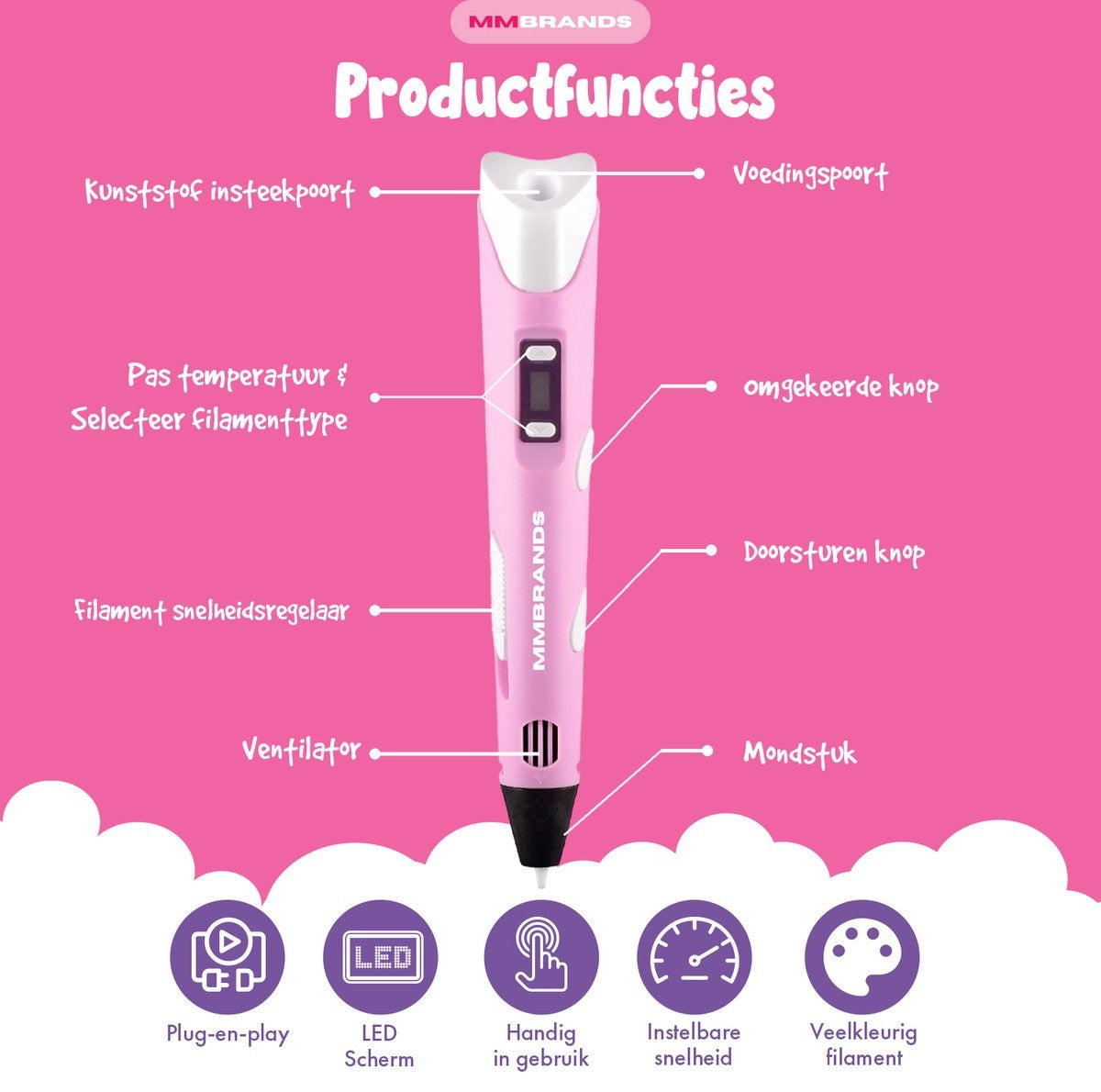 MM Brands 3D-Stift Rosa