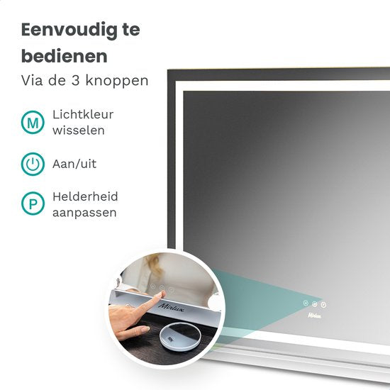 Mirlux Hollywood Mirror - 80x60CM - 2 Bluetooth-Lautsprecher - USB & USB-C Ladeanschlüsse - LED-Beleuchtung - Schminkspiegel - 10x Zoom - Aufhängbar - Weiß