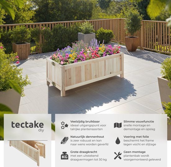 tectake® Hochbeet Blomster - Blumenkästen für den Außenbereich Rechteckig - Inklusive Folie - Faltbarer Blumenkasten aus Holz - Stabil und wetterfest - 70 x 30 x 25 cm - Gartenbeet für Kräuter, Gemüse und Blumen - Anthrazit
