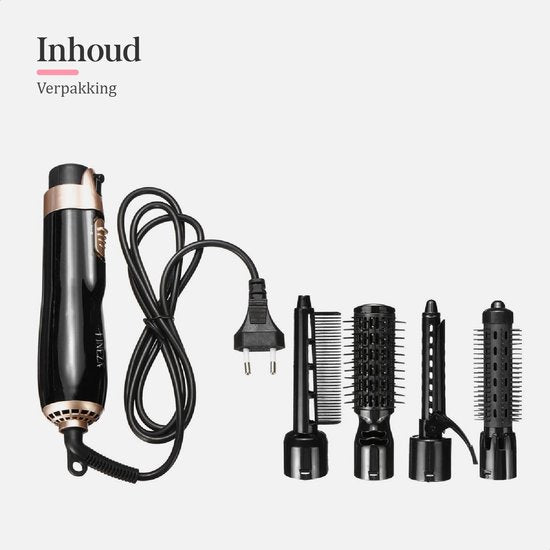 Fineza - Haartrocknerbürste - Haarbürste - Haartrockner - 4-in-1-Set - Haartrocknerbürste - Rundbürste - Lockenbürste - Stylingbürste - 4 Aufsätze - Schwarz