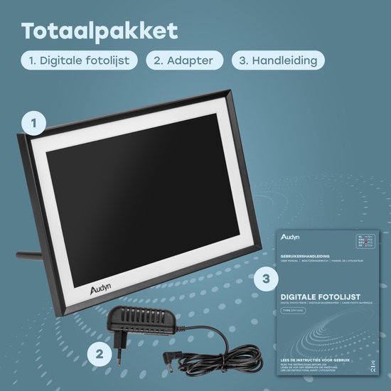 Audyn Digitaler Fotorahmen - HD - mit WiFi - 16GB - IPS Touchscreen - funktioniert mit Frameo App - Fotorahmen