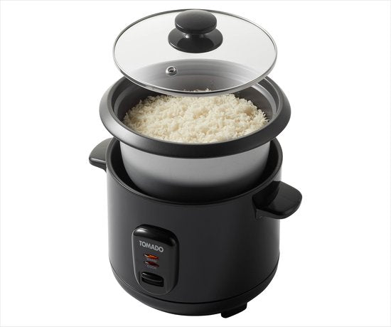 Tomado TRC1001B - Reiskocher - 5 Portionen - Fassungsvermögen 1 Liter - Warmhaltefunktion - Antihaftbeschichtung - PFAS-frei - Schwarz