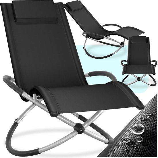 tectake Outdoor-Schaukelstuhl - Zusammenklappbar - Wetterfeste Liege - Relaxliege - Belastbarkeit bis 150 kg - Ergonomischer Liegestuhl - Gartenmöbel - Balkon oder Terrasse - Verschiedene Farben - Schwarz