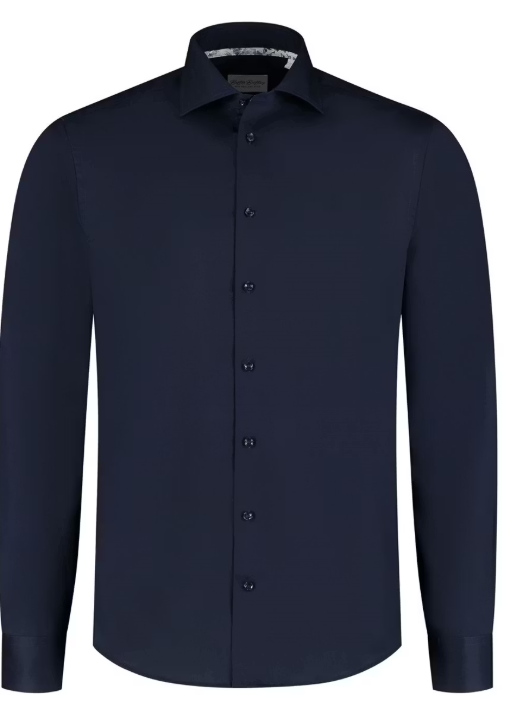 Boston Brothers Business Hemd LS - Herren | Slim Fit, halb breiter Kragen | 100% Baumwolle-Twill, bügelfrei | Navy 40 BBO35S110