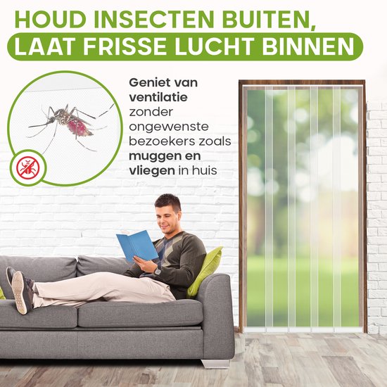 O'DADDY® Fliegengitter Lamellenvorhang - 100x260 cm - Türvorhang - Türtür - Verstellbares Design - Fiberglas - Türgitter Weiß