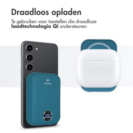 imoshion Powerbank 10000 mAh - Geeignet für MagSafe - Schnellladegerät 22,5W - LED-Anzeige - USB C & USB A - Wireless Powerbank Geeignet für iPhone 12/13/14/15/16 - Dunkelblau