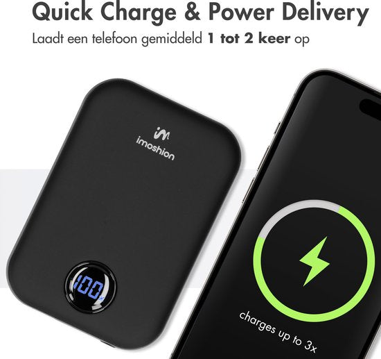 imoshion Powerbank 10000 mAh - Geeignet für MagSafe - Schnellladegerät 22,5W - LED-Anzeige - USB C & USB A - Wireless Powerbank Geeignet für iPhone 12/13/14/15/16 - Schwarz