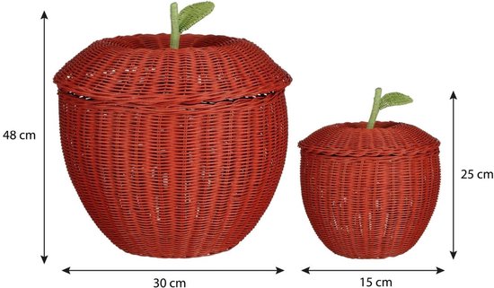 Mica Decorations Aufbewahrungskorb mit Deckel - 2er-Set - H48 x Ø30 cm - Rattan - Rot