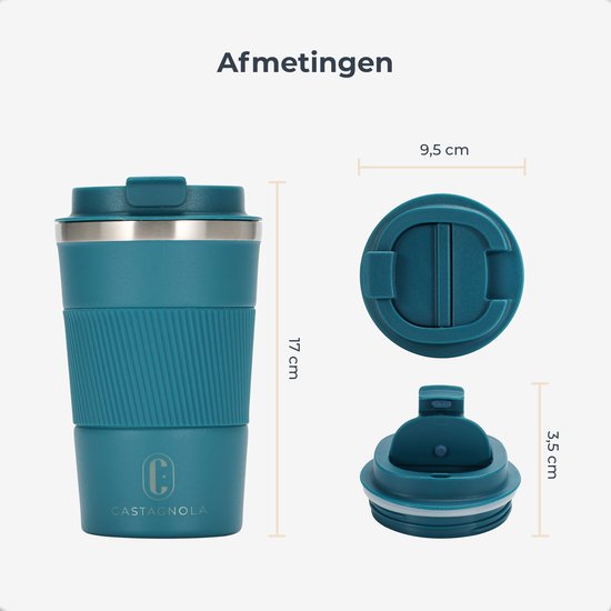 Castagnola Thermos Cup - Kaffeebecher To Go - Reisebecher für Kaffee und Tee - Teebecher - 380 ML - Edelstahl - Blau