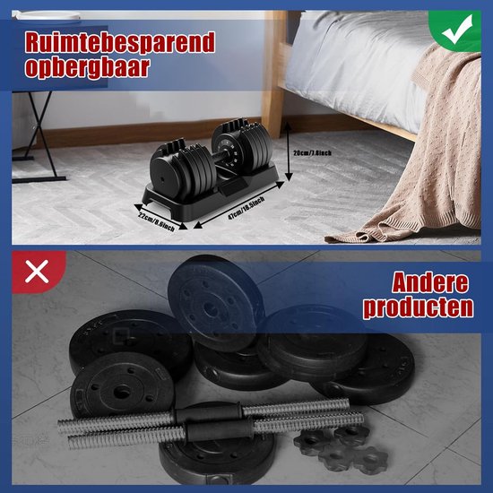 DH FitLife Verstellbares Hantelset 25 kg | 2 Stück | 10-in-1-Variable Gewichte | Verstellbare Hanteln von 4 bis 25 kg | Krafttraining, Kurzhantelset mit platzsparenden Hantelscheiben für das Training zu Hause, Kurze verstellbare Hanteln