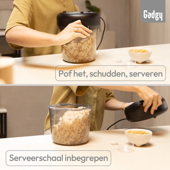 Gadgy Premium Popcornmaschine – Popcornbereiter – Frisches & hausgemachtes Popcorn in 4–5 Minuten – 500 W – Schwarz