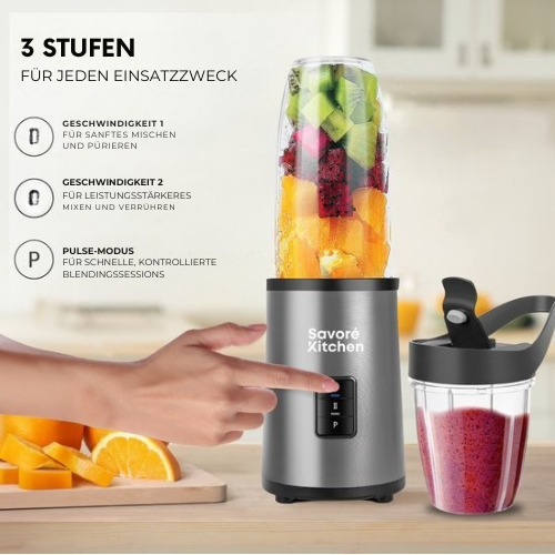 Savoré Kitchen - Blender Pro+ NutriPower - Mixer für unterwegs - Smoothie-Maker - 2 Tassen - schwarz