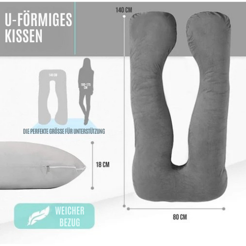 Strex - Schwangerschaftskissen - XXL - Umstandskissen - Velours - 280cm - Abnehmbarer Bezug - Grau
