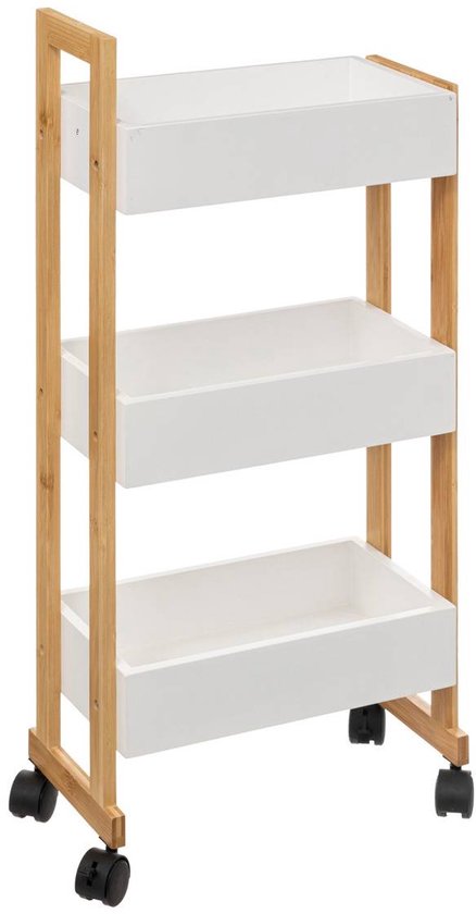 Küchenwagen mit 3 Ablagen – Bambusholz – weiß/braun – 41 x 20 x 80 cm – Badezimmer