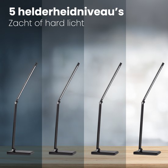 Auronic - Schreibtischlampe - LED - USB & kabelloses Laden - dimmbar - Schwarz