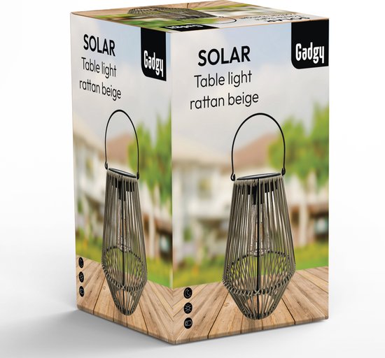Gadgy Solar-Gartenleuchte Rattan Beige - Solar-Gartenleuchte - Solar-Tischleuchte mit USB-Anschluss - Außenleuchte Gartenstatue - Gartenlaterne mit Tag/Nacht-Sensor - Beleuchtung für draußen - Laterne Garten