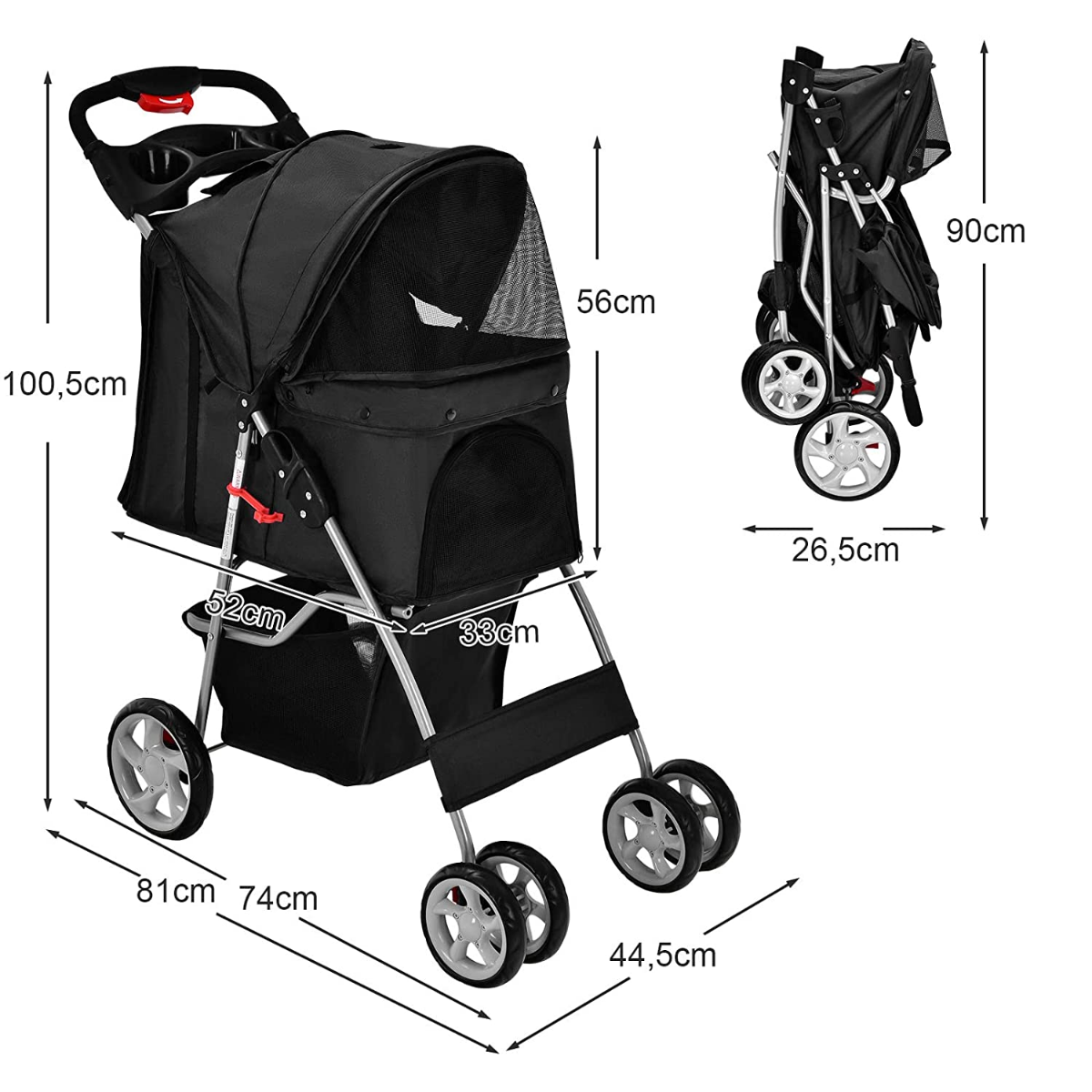 Coast Dog Auto Haustierbuggy bis zu 15 kg 81 x 45 x 101 cm schwarz