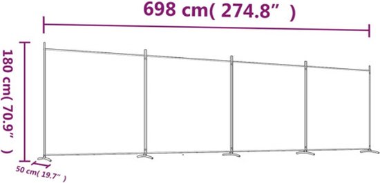 vidaXL – Raumteiler – mit – 4 – Paneelen – 698 x 180 – cm – Stoff – weiß