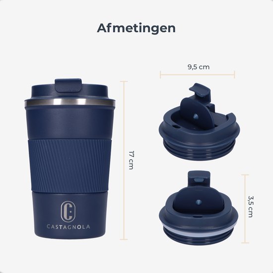 Castagnola Thermos Cup - Kaffeebecher To Go - Reisebecher für Kaffee und Tee - Teebecher - 380 ML - Edelstahl - Blau