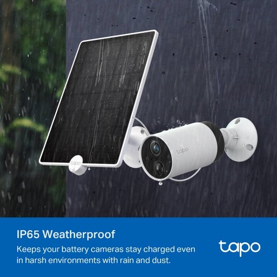 TP-Link Tapo A200-Solarpanel – Entwickelt für Tapo-Batteriekameras – 4,5 W Ladeleistung – IP65 wetterfest – 4 m Kabel – um 360 Grad drehbar
