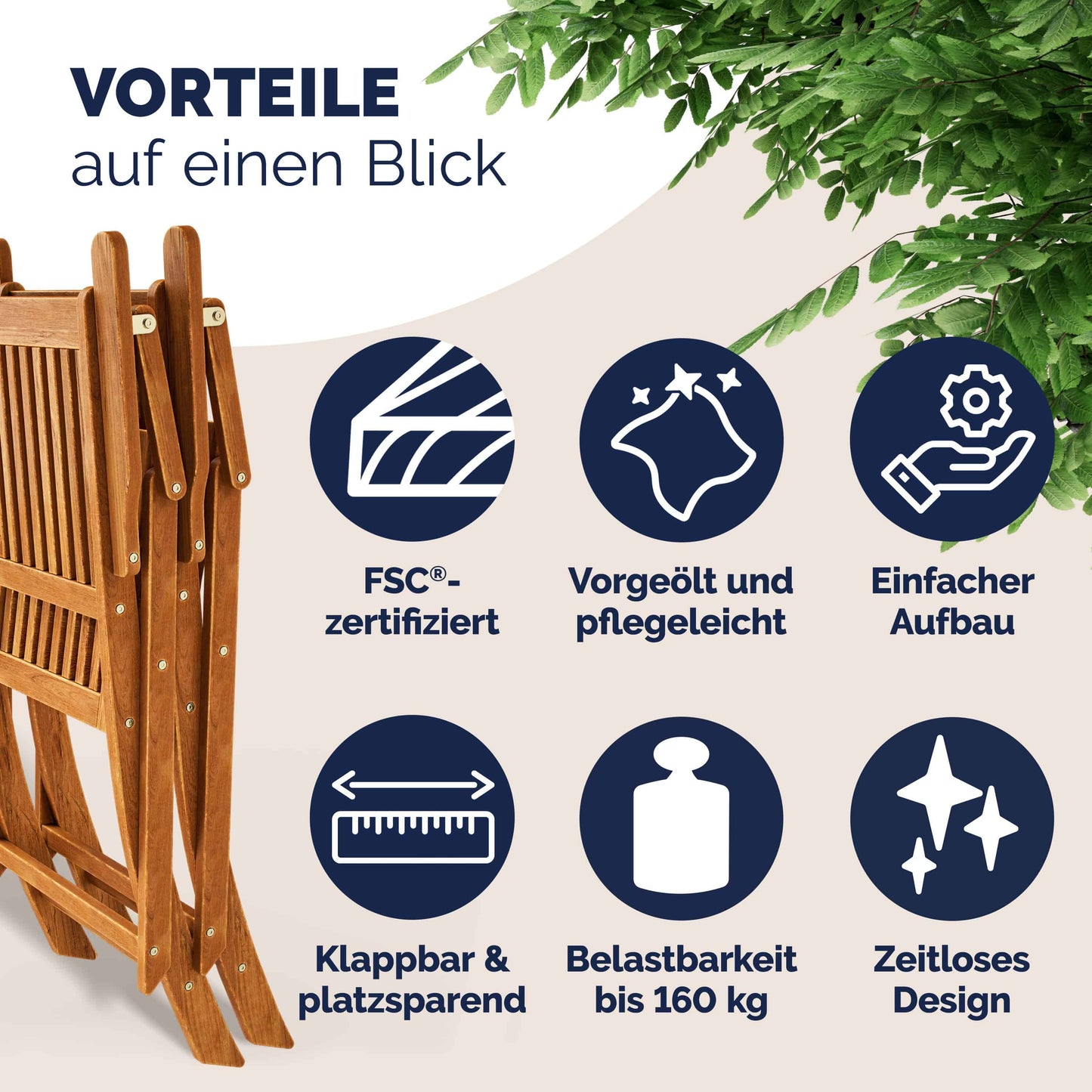 Casaria Gartenstühle Sydney, 2er-Set – Akazienholz – 92 x 54 x 59 cm – Braun
