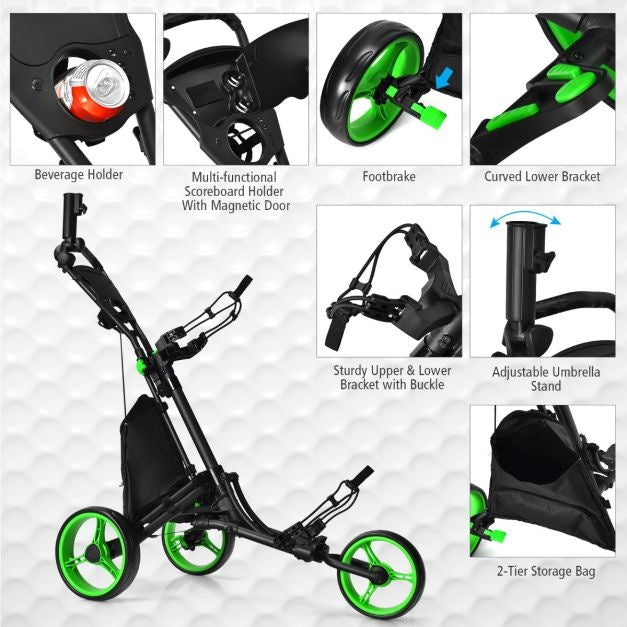 3 Räder Golf Schiebewagen Schnell faltbar Golf Walking Schiebewagen Golftaschenhalter Golf Trolley für Golfschläger Golf Trolley