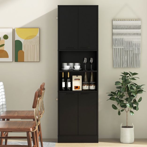 Coast Küchenschrank 56x30x190 cm hohes Sideboard mit Türen, Einlegeböden und Kippschutz - Schwarz