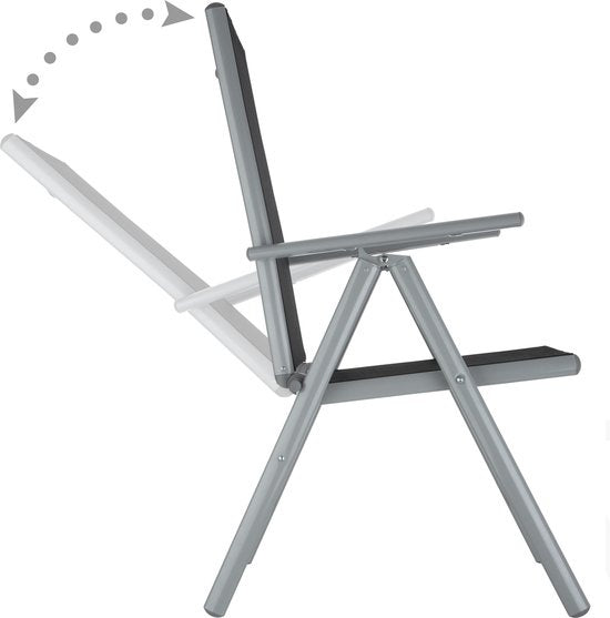 tectake Sitzgarnitur Aluminium Klappstühle, Loungeset mit 6x Stühlen und 1x Glastisch Esstisch, Gartenmöbelset wetterfest für Balkon, Gartenstühle, Terrassenmöbel, Liegestuhl - silber