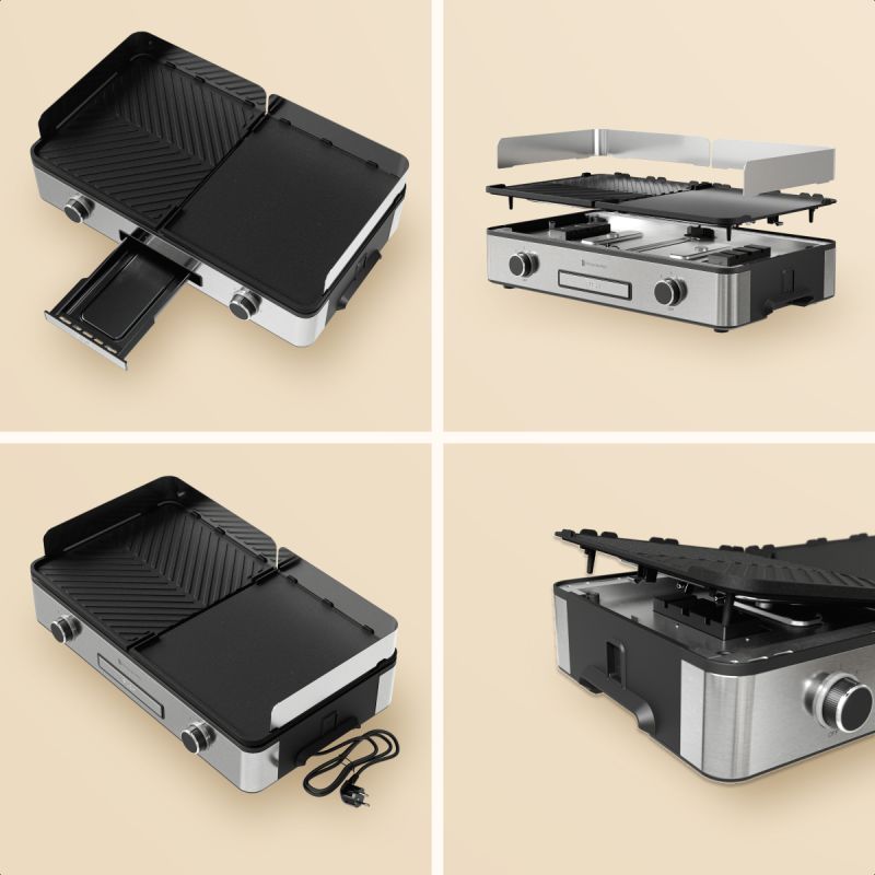 KitchenBrothers Elektrische Griddle - Doppelzonen-Tischgrill - 2400W - Edelstahl