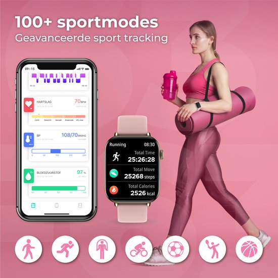 Nuvance - Smartwatch für Männer und Frauen mit Bluetooth - IP68 Wasserdicht - Geeignet für alle Smartphones - Schrittzähler und Herzfrequenzmesser - Gold