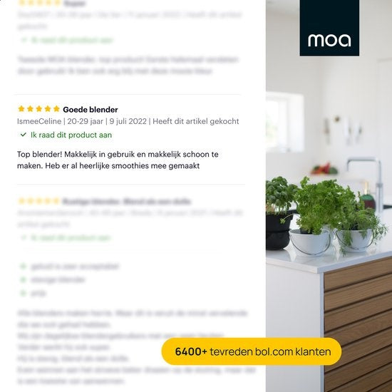 MOA Krachtige Blender - Met glazen kan - 1,5 liter - Zwart - 1000 Watt - TB61B