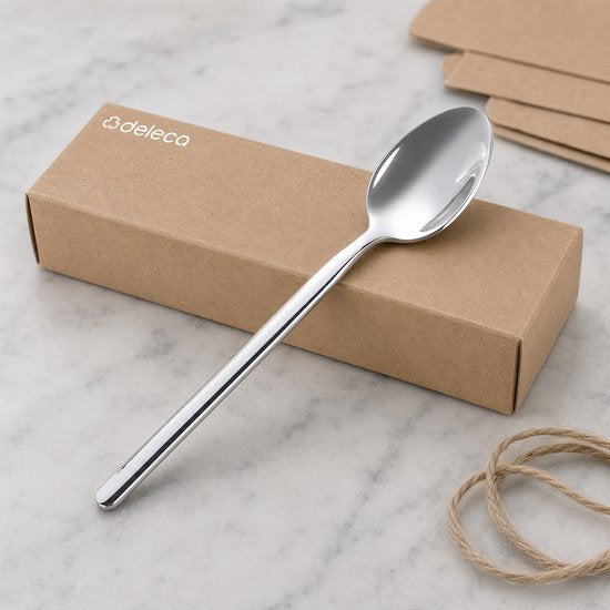 Deleca 12-teiliges Teelöffel-Set „Amor“ – Dessertlöffel / Kaffeelöffel – 14,2 cm – Edelstahl / Silber
