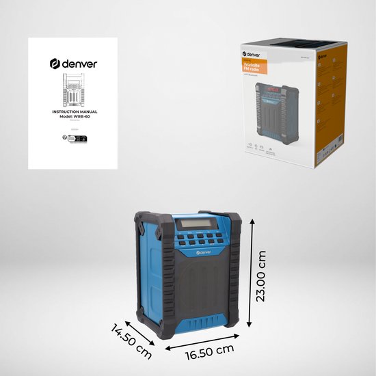 Denver Baustellenradio - Bluetooth - mit Akku - AUX - FM - USB-C - Spritzwassergeschützt - WRB60