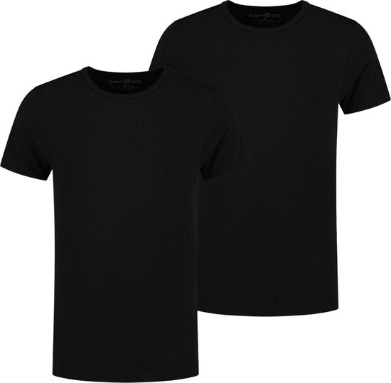 Bambus - T Shirt Männer - Rundhalsausschnitt - 2 Stück - Schwarz - M - Bambus - Unterhemd Männer - Extra lang - Anti Sweat T-Shirt Männer