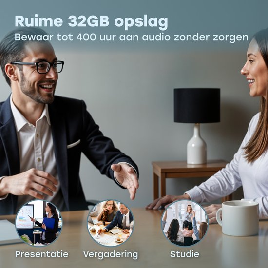 Audyn Digital Voice Recorder - 400 Stunden Audioaufnahme - Fernabhörgerät - Diktiergerät - 360° HD-Aufnahmen - Schwarz