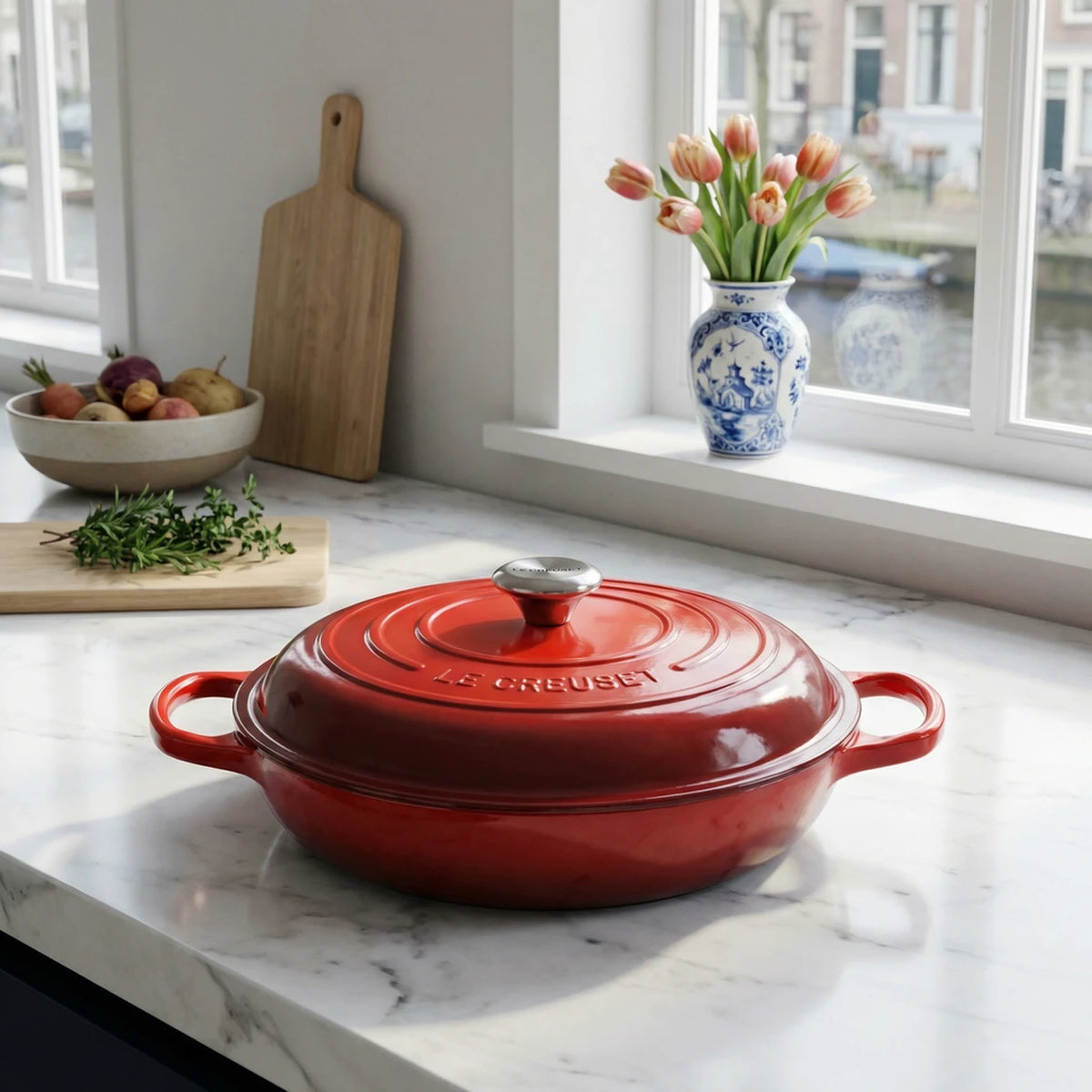 Le Creuset Flacher Bräter 30 cm – 3,5 l – Gusseisen – Cerise – Für 4 bis 6 Personen