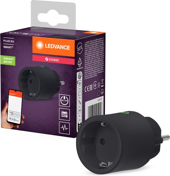 LEDVANCE SMART+ Intelligente Steckdose für den Innenbereich mit ZigBee-Technologie, bindet herkömmliche Geräte in das Smart Home ein, misst und spart Stromverbrauch, kompatibel mit Alexa oder Google, schwarz, 1er-Pack